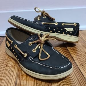 Sperry Black & Gold Boat Shoe sz 8